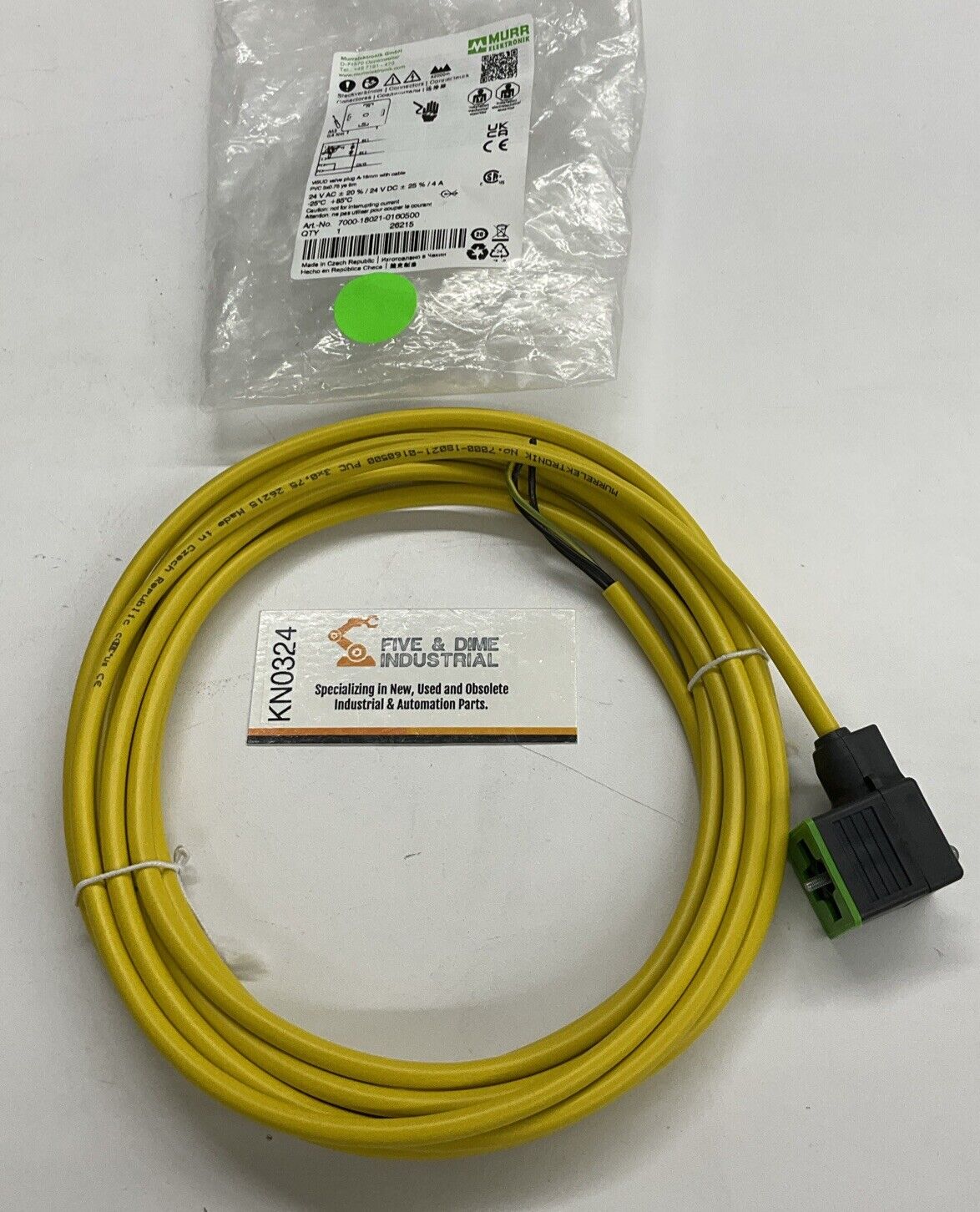 Murr 7000-18021-0160500 MSUD Valve Plug A-18mm w/ 5-Meter Cable (CBL108)