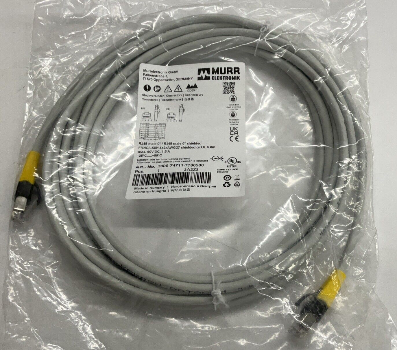 Murr 7000-74711-7780500 Gigabit Shielded RJ45 Male/Male 5-Meter Cable (CBL124)