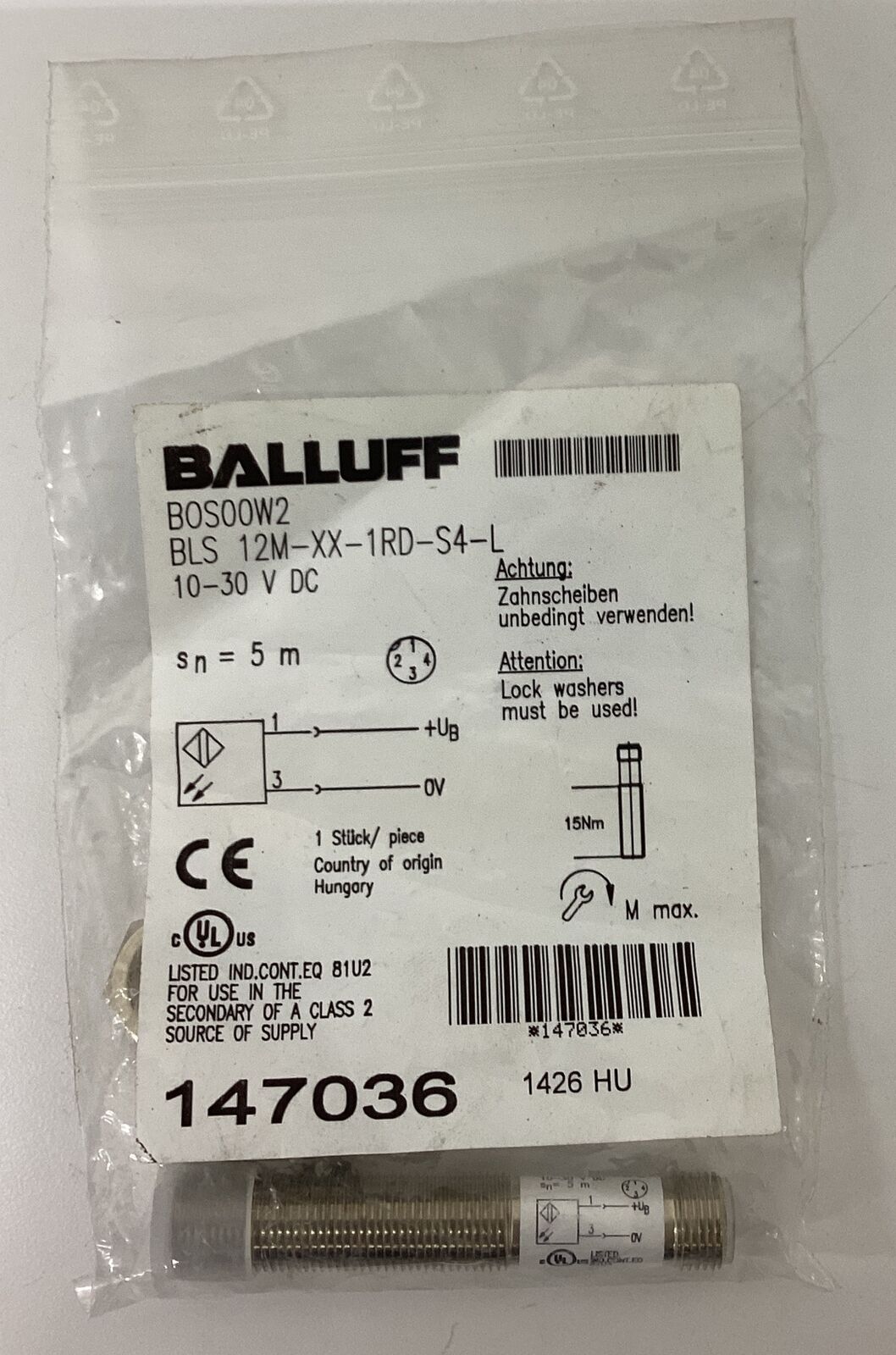 Balluff BOS00W2 Photoelectric Sensor SN:5M, 10-30VDC (RE129)