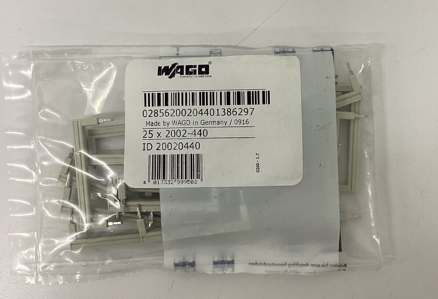 Wago 2002-440 Package of 25  2-way Jumper Connectors (GR161)
