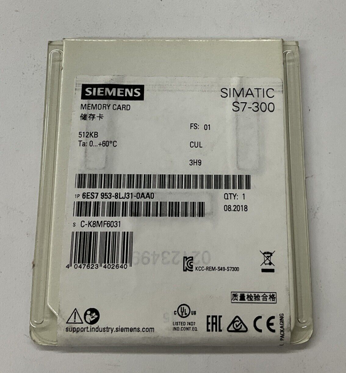 Siemens 6ES7-953-8LJ31-0AA0 512KB Memory Card Factory Sealed (BL174)